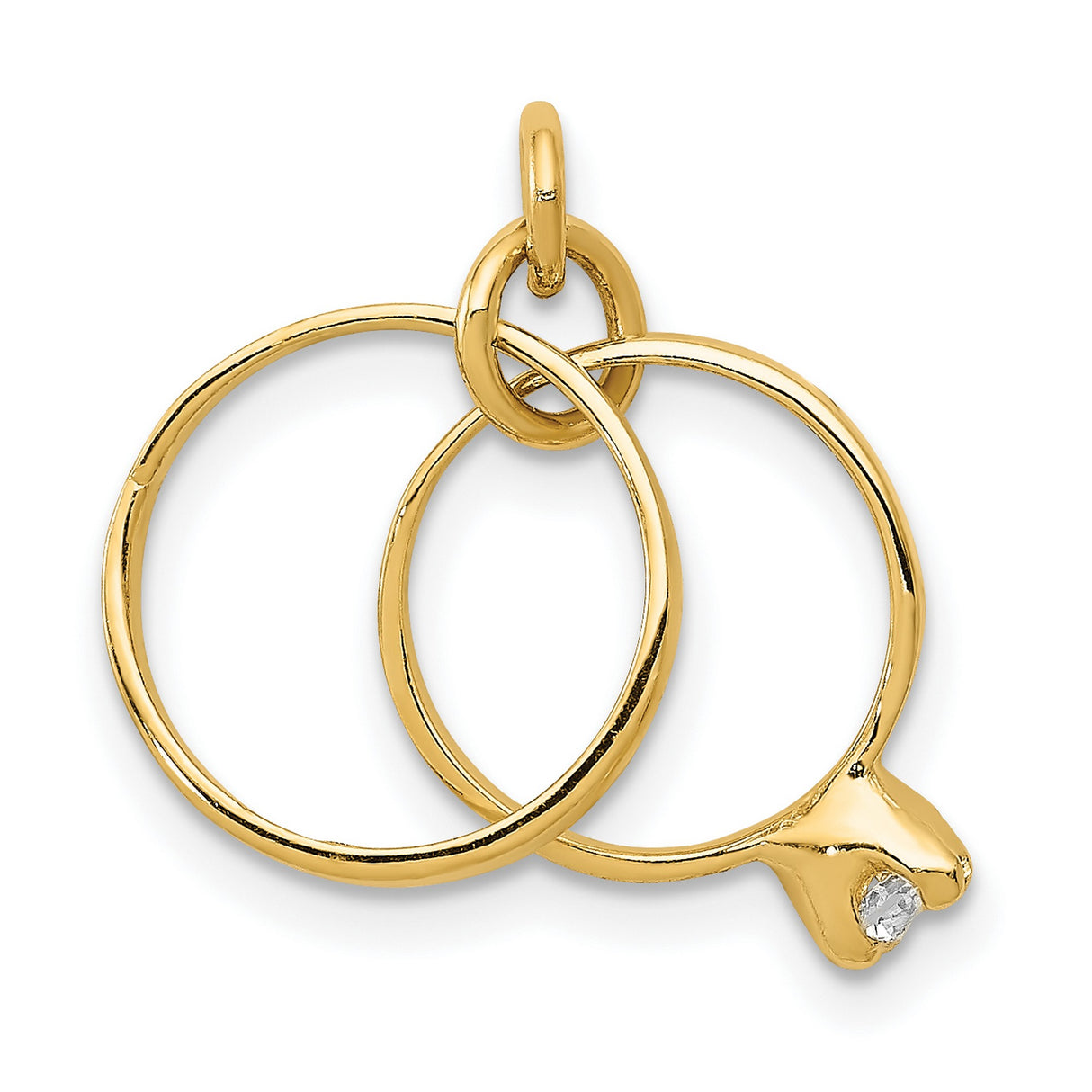 14k Yellow Gold Engagement Ring Pendant with Cubic Zirconia, Romantic Charm Jewelry for Women