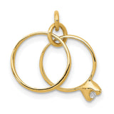 14k Yellow Gold Engagement Ring Pendant with Cubic Zirconia, Romantic Charm Jewelry for Women