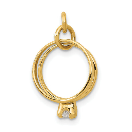14k Yellow Gold Engagement Ring Pendant with Cubic Zirconia, Romantic Charm Jewelry for Women