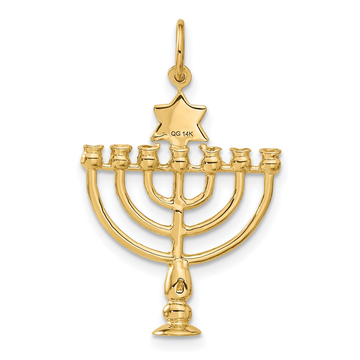 Solid Menorah With Star Top Charm Pendant in Real 14k Yellow Gold