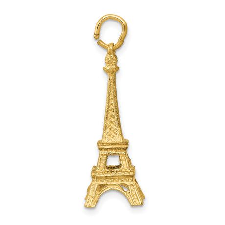 14k Yellow Gold Eiffel Tower Pendant, Detailed Paris Travel Charm