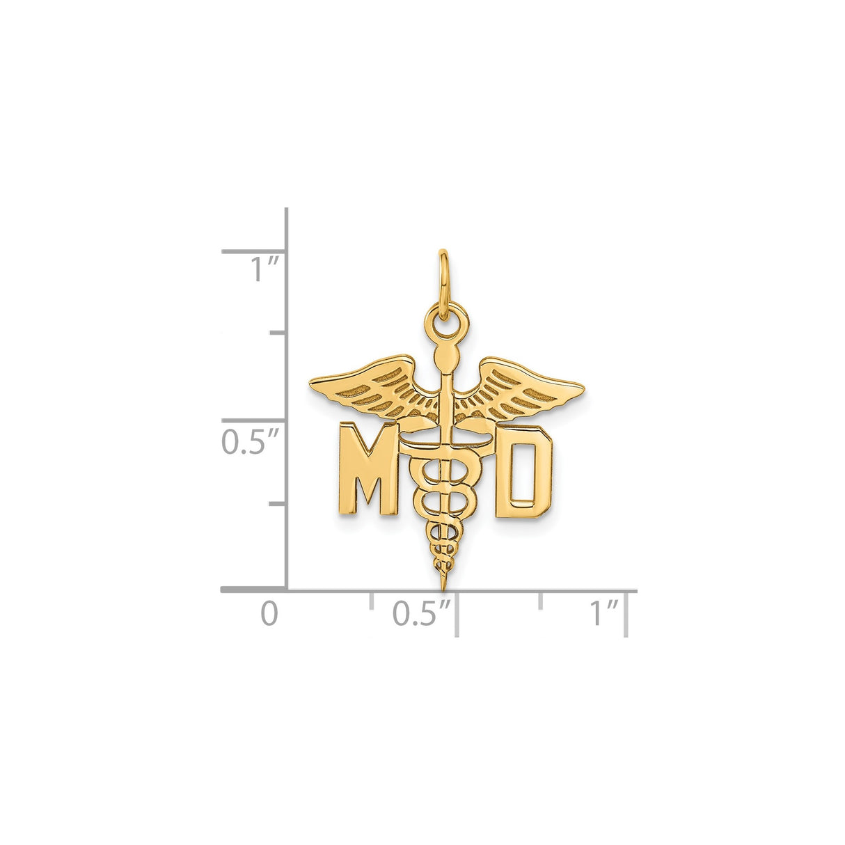 14k Yellow Gold MD Caduceus Pendant, Medical Doctor Symbol Charm for Men and Women