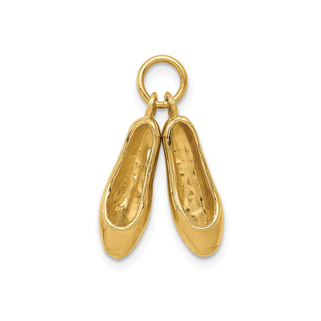 14k Yellow Gold Ballet Slippers Charm Pendant, Polished 3D Dance Jewelry for Women and Girls