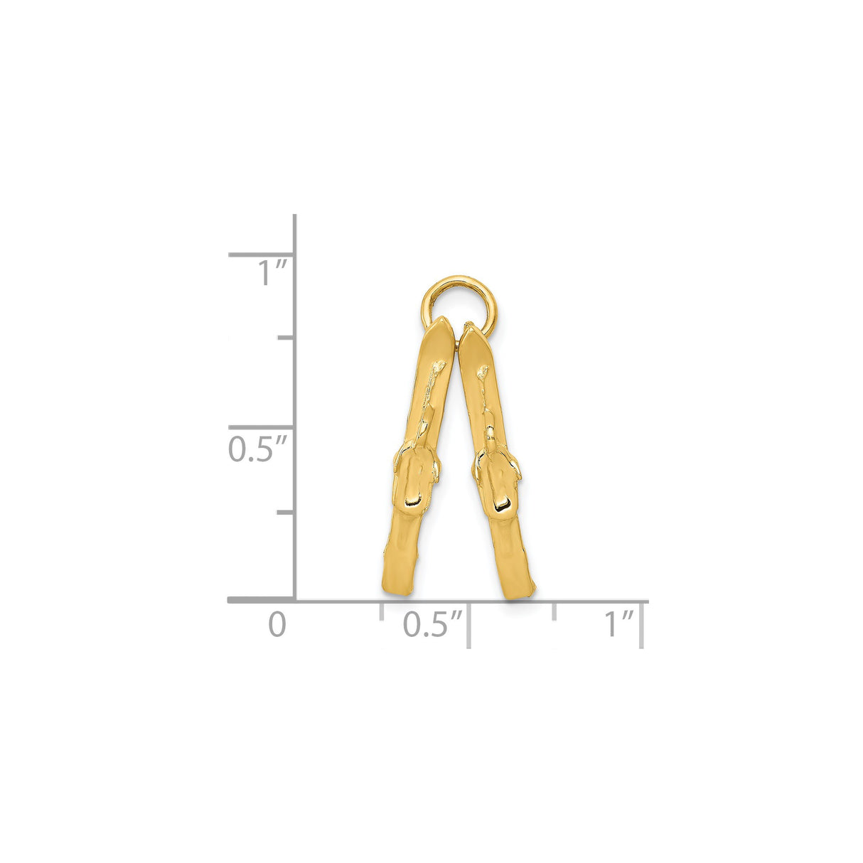 14k Yellow Gold Ski Pendant with Crossed Skis and Bindings, Winter Sports Charm