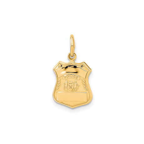 14k Yellow Gold Police Badge Pendant with Shield Design and Valor Theme