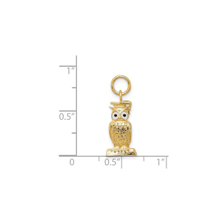 14k Yellow Gold Owl Pendant with Graduation Cap and Enamel Eyes, Academic Charm
