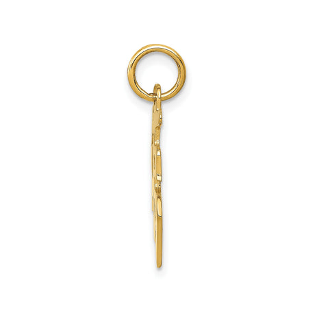 14k Yellow Gold Chinese Fu Character Pendant, Polished Fortune Symbol of Good Luck and Happiness