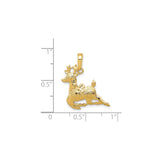 14k Yellow Gold Reindeer Pendant with Festive Bow, Christmas Charm Jewelry for Women