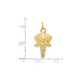14k Yellow Gold Nurse Pendant with Caduceus Symbol, Medical Cap and Cross