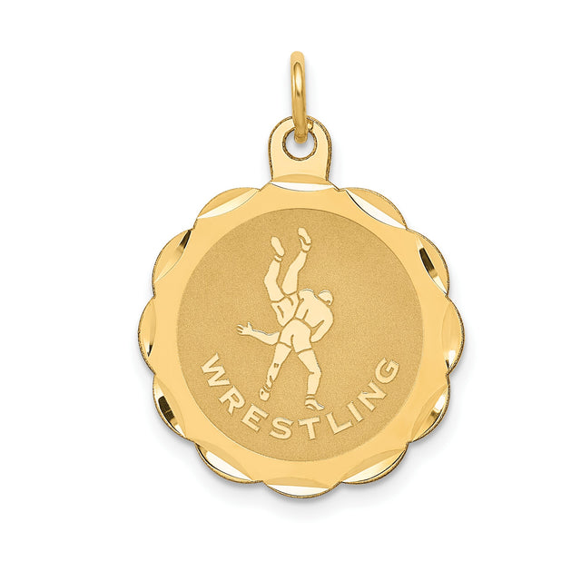 14k Yellow Gold Wrestling Pendant with Athletes in Action, Sports Charm for Men or Women