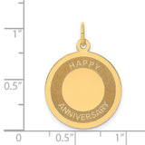 14k Yellow Gold Anniversary Pendant, Textured Circular Happy Anniversary Design Charm