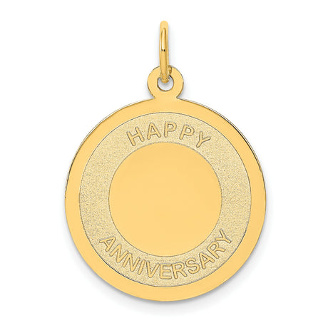 14k Yellow Gold Anniversary Pendant, Textured Circular Happy Anniversary Design Charm