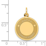 14k Yellow Gold Heart Pendant Charm, Happy Anniversary Design, Romantic Jewelry for Women