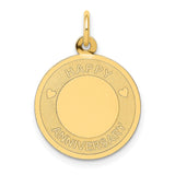 14k Yellow Gold Heart Pendant Charm, Happy Anniversary Design, Romantic Jewelry for Women
