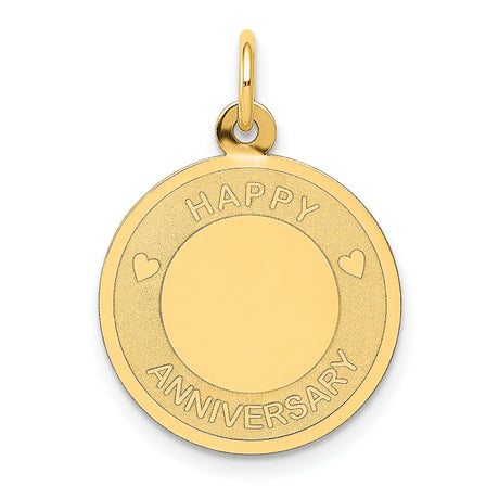 14k Yellow Gold Heart Pendant Charm, Happy Anniversary Design, Romantic Jewelry for Women