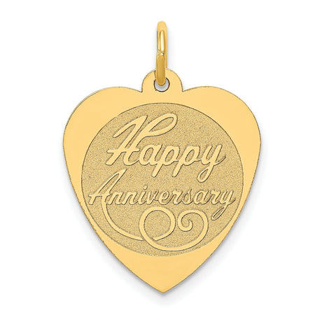 14k Yellow Gold Heart Pendant with Happy Anniversary Engraving, Romantic Keepsake Jewelry