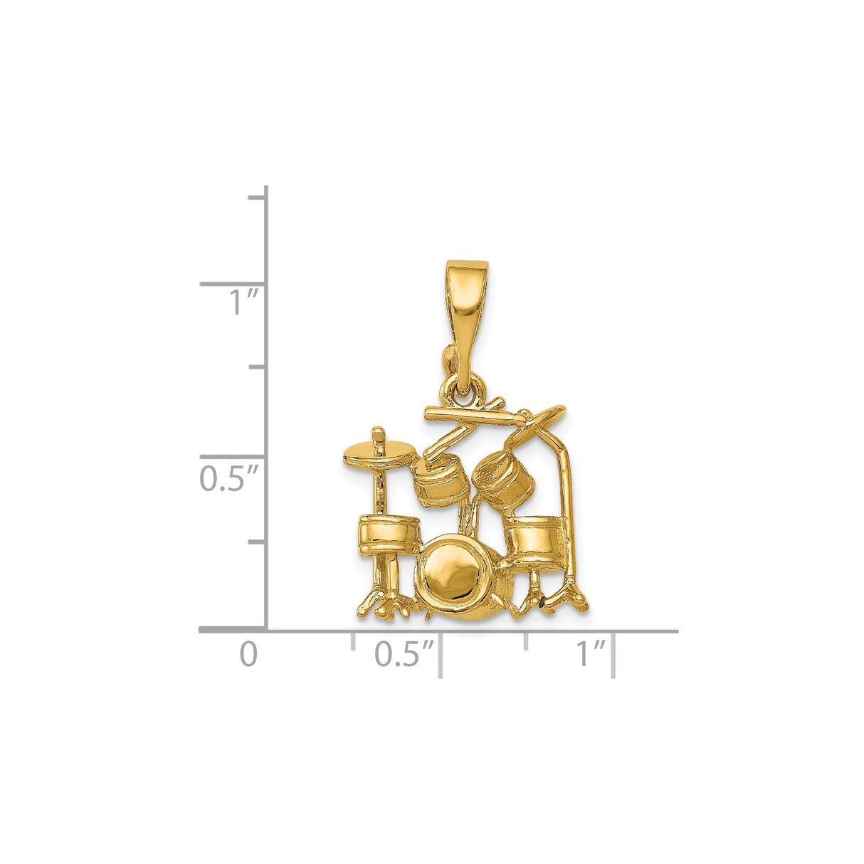 14k Yellow Gold Drum Kit Pendant, Miniature Drum Set Charm, Musician Jewelry for Men or Unisex