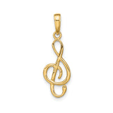 14k Yellow Gold Treble Clef Pendant with Polished Musical Note Design