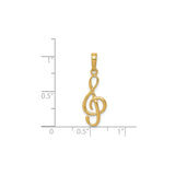 14k Yellow Gold Treble Clef Pendant with Polished Musical Note Design