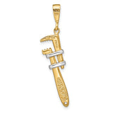 14k Yellow and Rhodium Gold Pipe Wrench Pendant, Realistic Tool Charm for Men