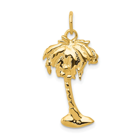 14k Yellow Gold Palm Tree Pendant, Tropical Island Charm, Nature-Inspired Summer Jewelry for Women