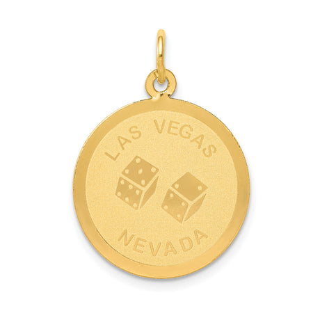 14k Yellow Gold Pendant with Las Vegas Dice Symbol, Round Medallion Charm