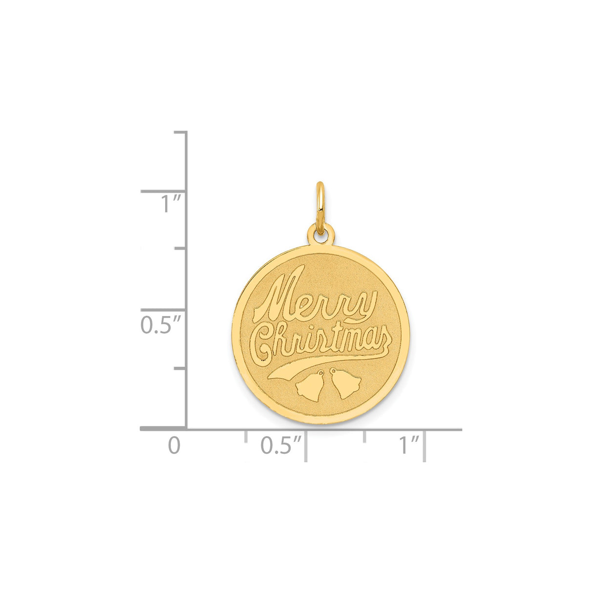 14k Yellow Gold Round Pendant with Merry Christmas Engraving and Holiday Bells