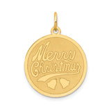 14k Yellow Gold Round Pendant with Merry Christmas Engraving and Holiday Bells