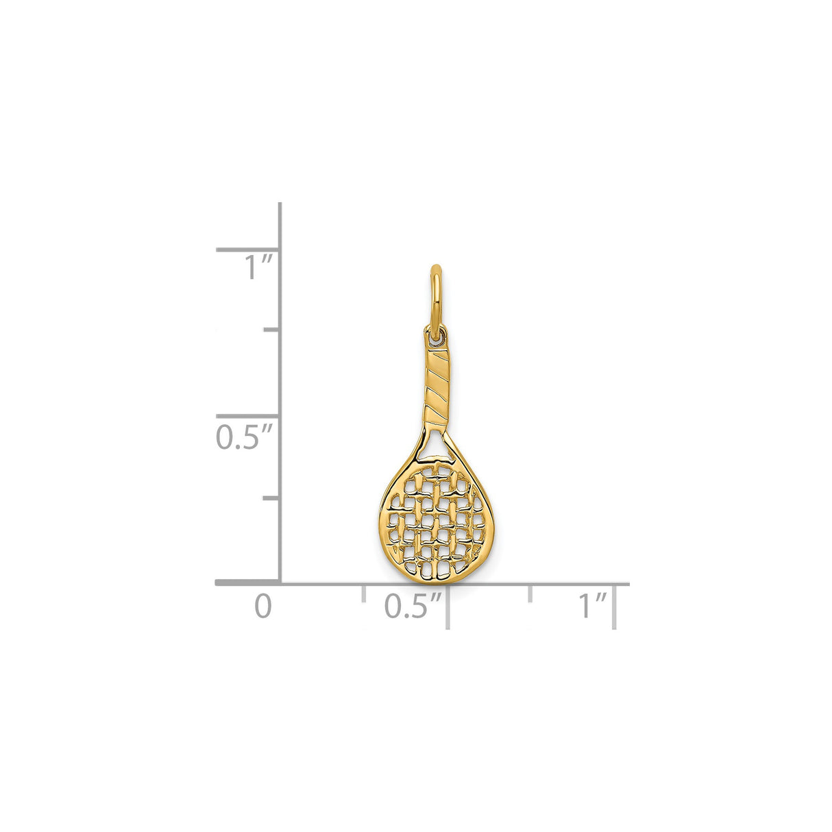 14k Yellow Gold Tennis Racket Pendant Charm, Openwork Sports Jewelry for Men and Women