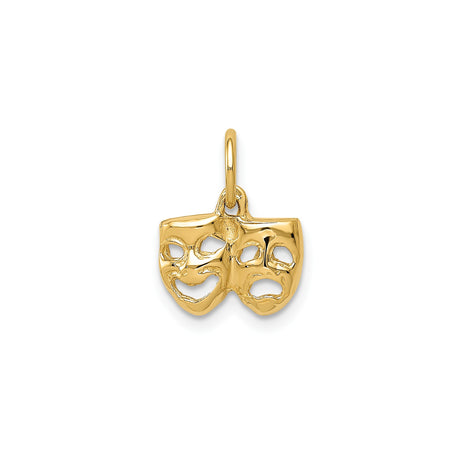 14k Yellow Gold Comedy and Tragedy Theater Mask Pendant, Performing Arts Charm