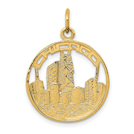 14k Yellow Gold Chicago Skyline Pendant with Cutout Cityscape Design