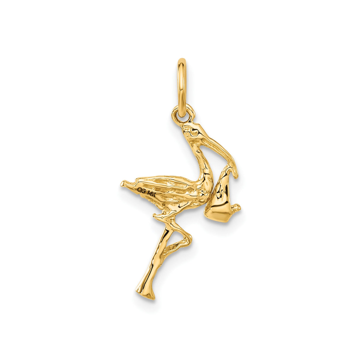 14k Yellow Gold Stork Pendant with Baby Bundle, Symbolic Motherhood Charm for Women