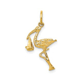 14k Yellow Gold Stork Pendant with Baby Bundle, Symbolic Motherhood Charm for Women