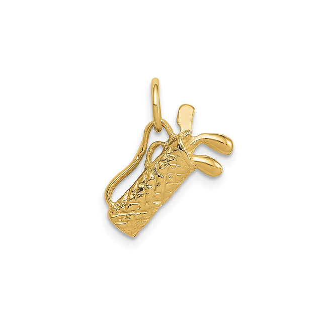 14k Yellow Gold Golf Bag Pendant with Clubs, Unisex Sports Charm for Golfers