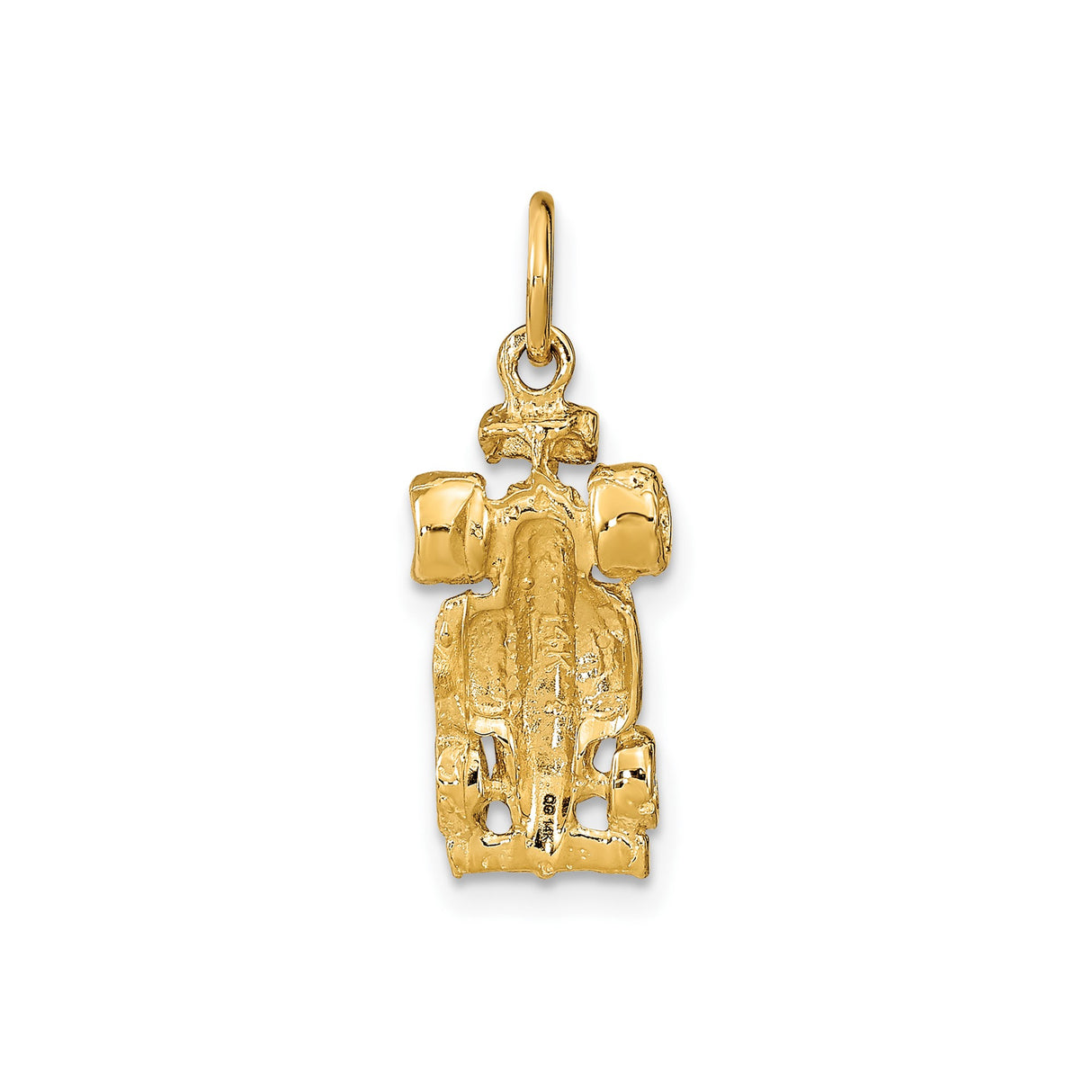 14k Yellow Gold Race Car Pendant, Formula One Style Charm for Men or Unisex