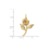 14k Yellow Gold Rose Flower Pendant with Cubic Zirconia, Botanical Design Charm for Women
