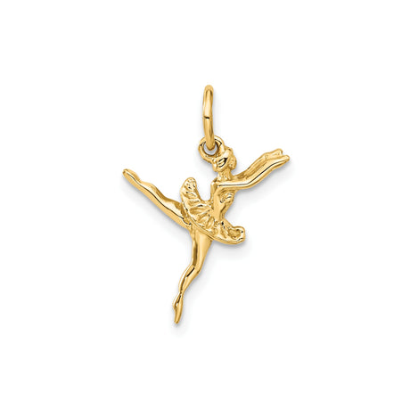 14k Yellow Gold Ballerina Pendant, Graceful Dancer with Detailed Tutu, Ballet Charm for Women