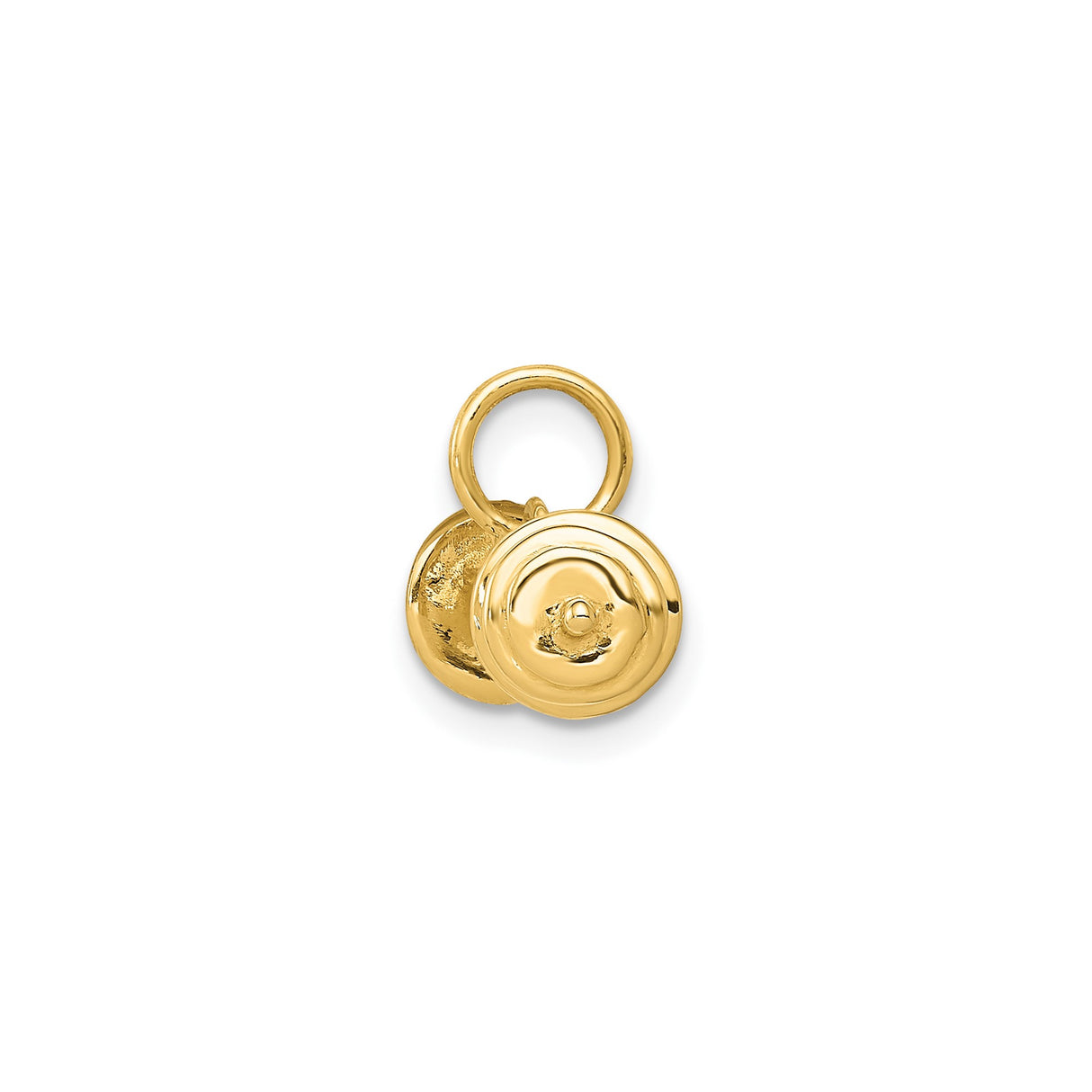 14k Yellow Gold Barbell Pendant Charm, Fitness Weight Plate Design, Unisex Gym Jewelry