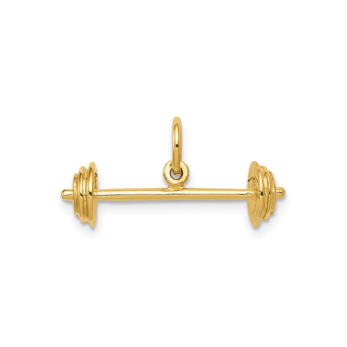 14k Yellow Gold Barbell Pendant Charm, Fitness Weight Plate Design, Unisex Gym Jewelry