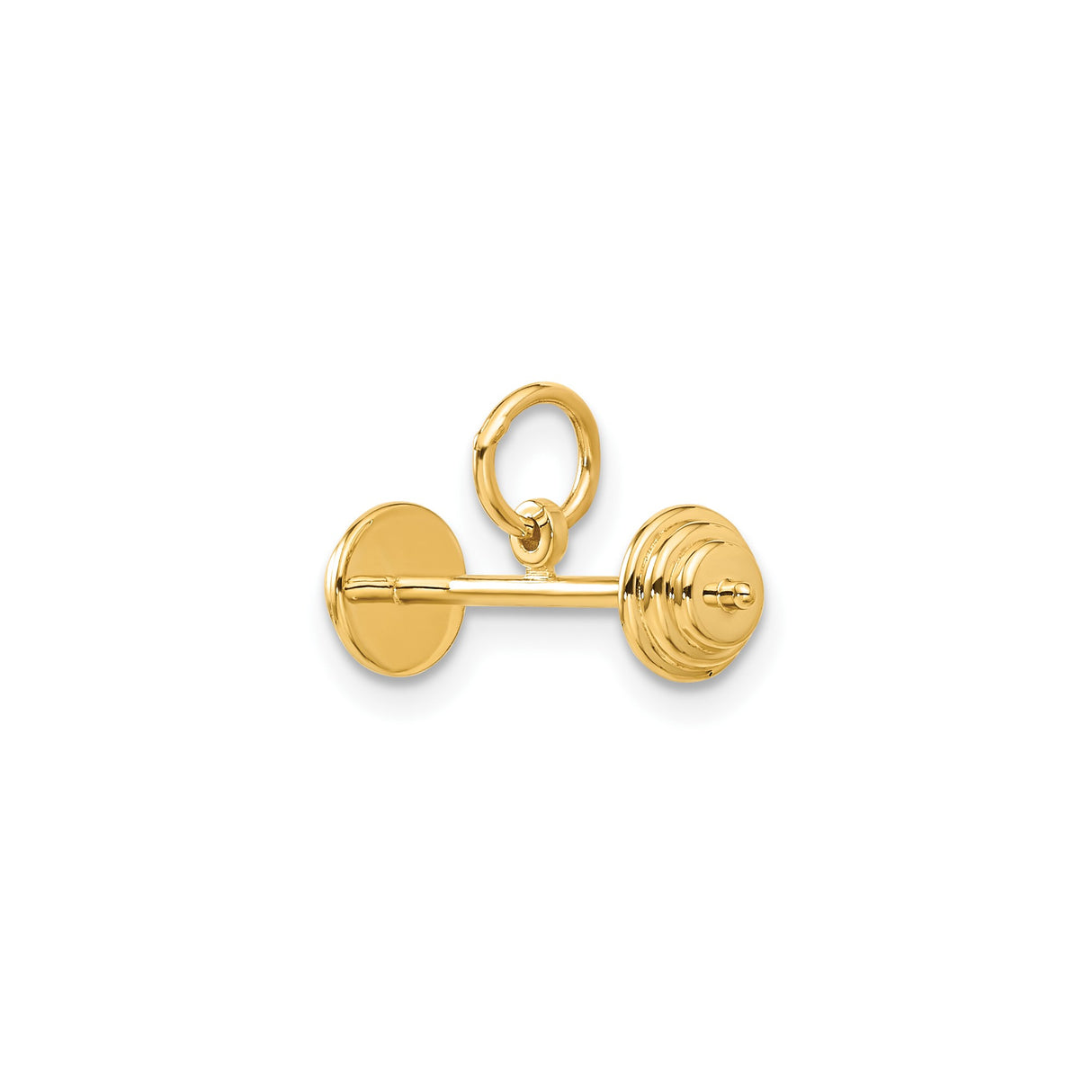 14k Yellow Gold Barbell Pendant Charm, Fitness Weight Plate Design, Unisex Gym Jewelry