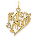 #1 Mom Words In Vining Heart Charm Pendant in Real 14k Yellow Gold