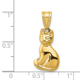 Sitting Cat Charm Pendant in Real 14k Yellow Gold