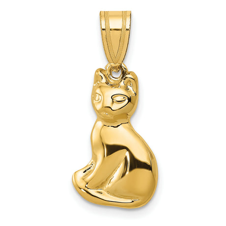 Sitting Cat Charm Pendant in Real 14k Yellow Gold