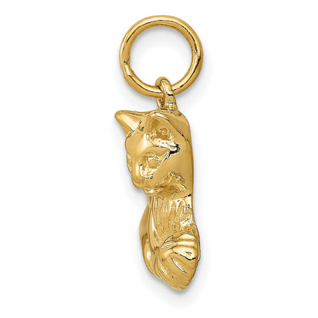 Cat Laying With Ball Charm Pendant in Real 14k Yellow Gold