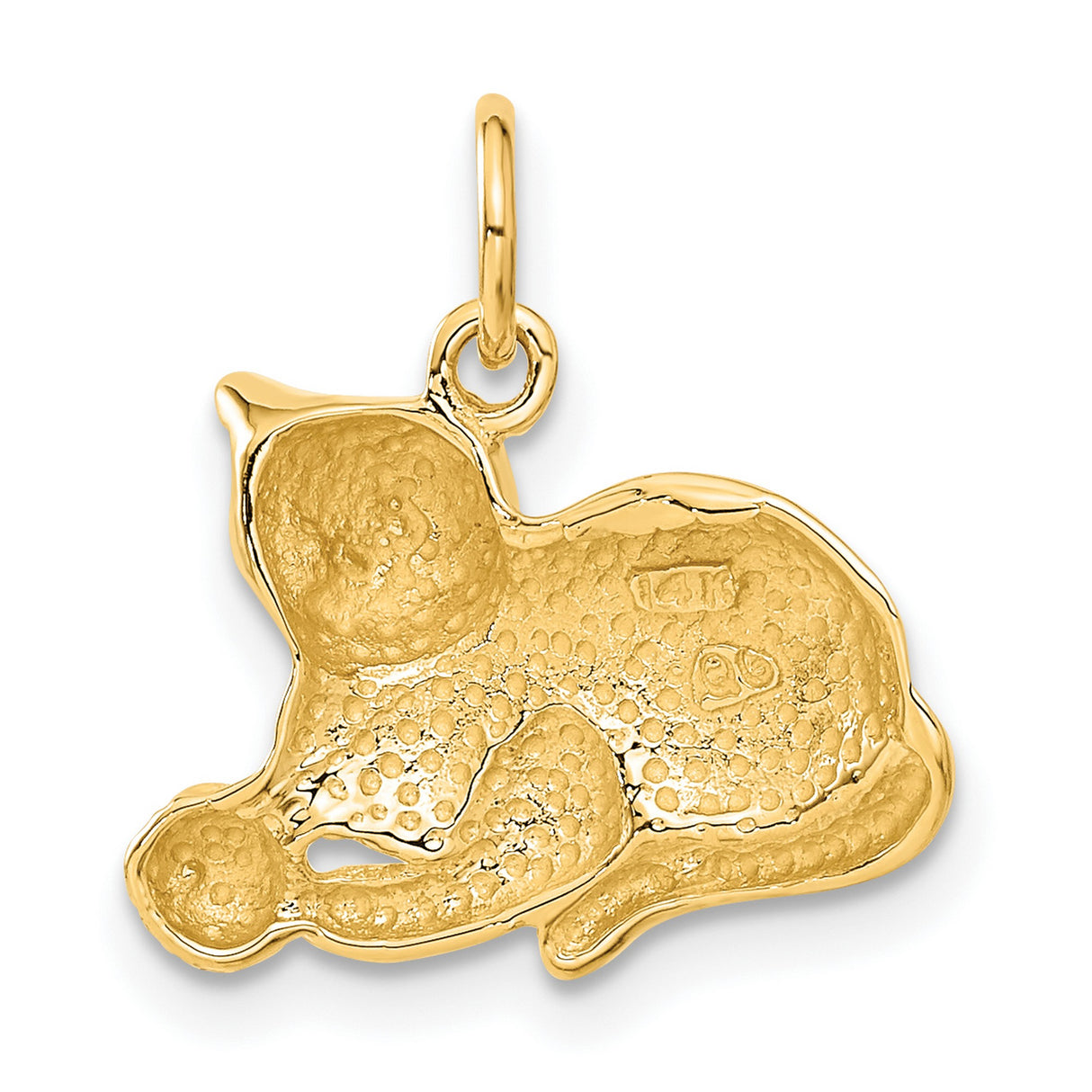 Cat Laying With Ball Charm Pendant in Real 14k Yellow Gold