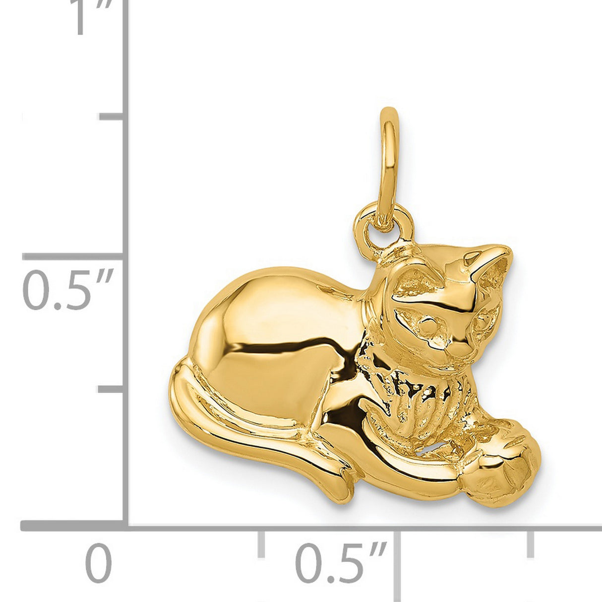 Cat Laying With Ball Charm Pendant in Real 14k Yellow Gold