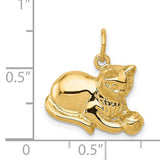 Cat Laying With Ball Charm Pendant in Real 14k Yellow Gold