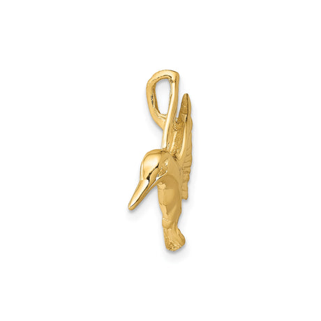 14k Yellow Gold Hummingbird Pendant, Detailed Flying Bird Charm for Women