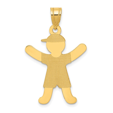 14k Yellow Gold Boy Pendant with Cap and Outstretched Arms Silhouette Charm