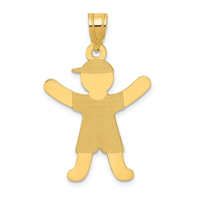 14k Yellow Gold Boy Pendant with Cap and Outstretched Arms Silhouette Charm